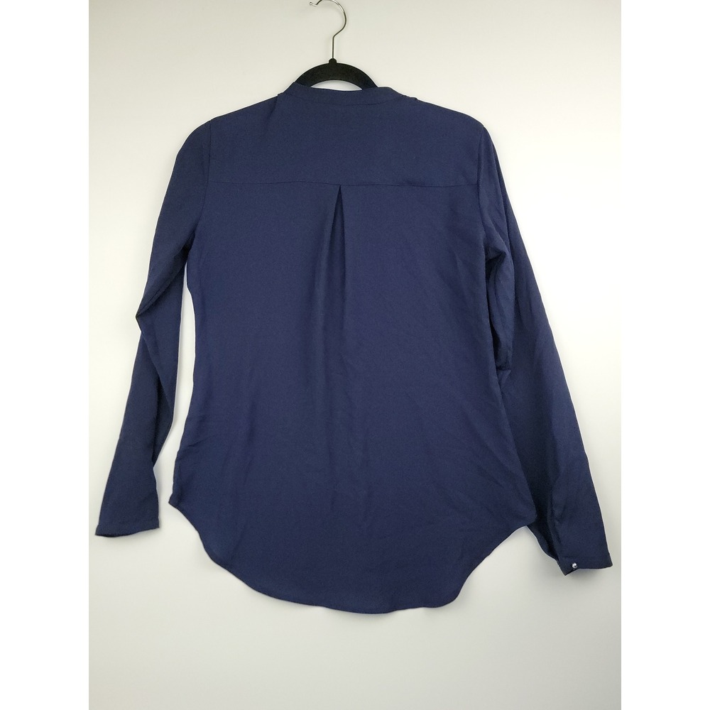 New York & Company Womens XS Navy Blue Split Neck Long Sleeve Blouse Epaulettes - Picture 7 of 10